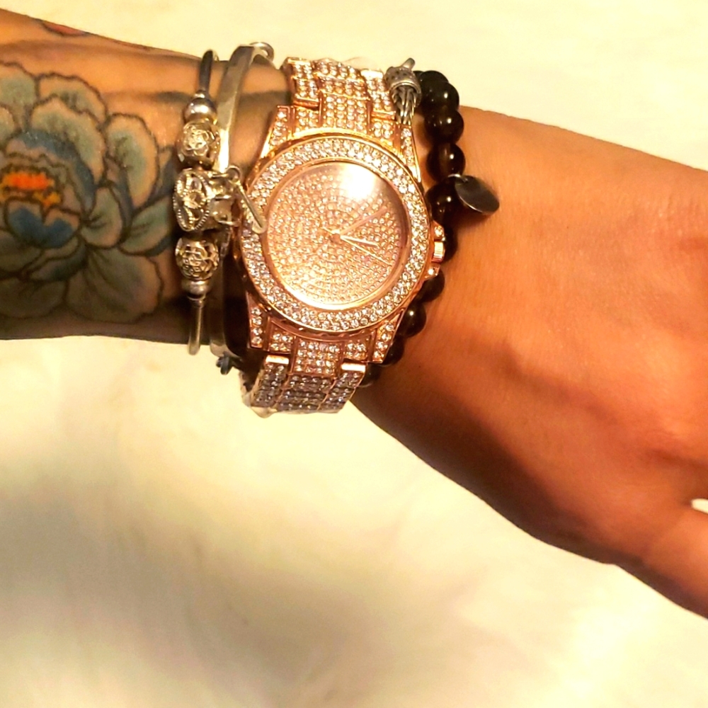 Rose gold rhinestone watch